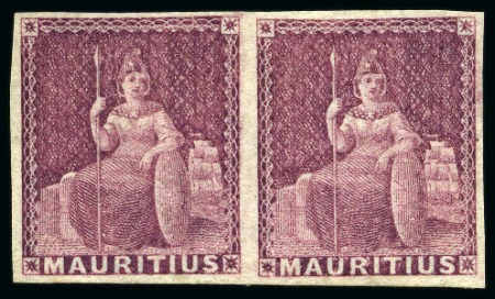 Stamp of Mauritius » Later Issues 1858-62 Britannia: (9d) dull magenta, imperf., horizontal pair, unused with part original