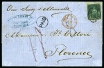 Stamp of Mauritius » Later Issues 1858-62 Britannia: (4d) green, imperf., neatly tied by black oval bars on 1859 folded entire from Port Louis to Italy