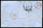 Stamp of Mauritius » Later Issues 1858-62 Britannia: (4d) green, imperf., neatly tied by black oval bars on 1859 folded entire from Port Louis to Italy