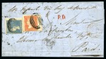 Stamp of Mauritius » 1859 Dardenne Issue (SG 41-44) BOTH DARDENNE VALUES ON COVER: 1d dull vermilion and 2d pale blue on 1862 folded entire from Port Louis