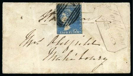 Stamp of Mauritius » 1859 Dardenne Issue (SG 41-44) 1859 Dardenne 2d blue, with usual ink flaw, tied by black oval bars cancel and manuscript "Stamped", on 1860 miniature envelope sent locally from Black River to Mahebourg