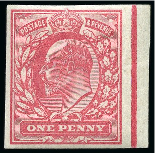 Stamp of Great Britain » King Edward VII » 1902-10 De La Rue Issues 1906 1s Imperforate colour trial in dull rose on Crown watermarked paper