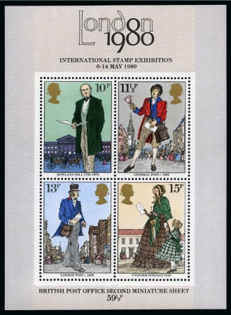 Stamp of Great Britain » Queen Elizabeth II 1979 Rowland Hill mini sheet with GREENISH-YELLOW OMITTED, mint nh