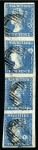 Stamp of Mauritius » 1859 Dardenne Issue (SG 41-44) THE LARGEST RECORDED MULTIPLE OF THE 1859 DARDENNE ISSUE: 2d blue, VERTICAL STRIP OF FOUR, used