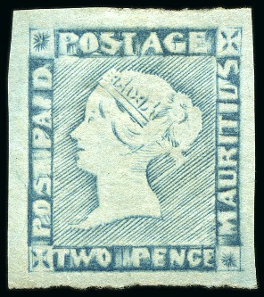 Stamp of Mauritius » 1848-59 Post Paid Issue » Worn Impressions (SG 16-22) 1848-59 Post Paid 2d blue, worn impression, position 1, unused without gum