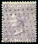 Stamp of Great Britain » 1855-1900 Surface Printed » 1865-67 Large Uncoloured Corner Letters, Wmk Large Garter & Emblems 1865-67 6d Lilac (with hyphen) and 1856 1s green both cancelled by FRENCH "ANCHOR" IN LOZENGE