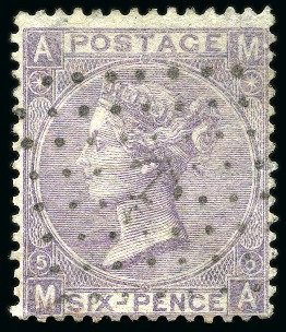 Stamp of Great Britain » 1855-1900 Surface Printed » 1865-67 Large Uncoloured Corner Letters, Wmk Large Garter & Emblems 1865-67 6d Lilac (with hyphen) and 1856 1s green both cancelled by FRENCH "ANCHOR" IN LOZENGE