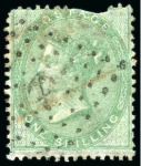 Stamp of Great Britain » 1855-1900 Surface Printed » 1865-67 Large Uncoloured Corner Letters, Wmk Large Garter & Emblems 1865-67 6d Lilac (with hyphen) and 1856 1s green both cancelled by FRENCH "ANCHOR" IN LOZENGE