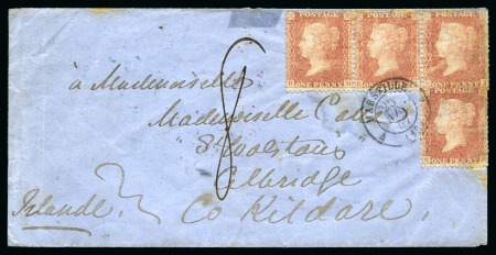 Stamp of Great Britain » British Post Offices Abroad USED IN FRANCE: 1857-1906, Group of 7 covers cancelled in France incl. 1857 envelope sent to Ireland with four 1856 1d rose-reds cancelled by Marseille cds