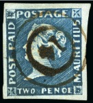 Stamp of Mauritius » 1848-59 Post Paid Issue » Early Impressions (SG 6-9) 1848-59 Post Paid 2d blue, early impression, position 7 showing the "PENOE" for "PENCE" variety