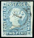 Stamp of Mauritius » 1848-59 Post Paid Issue » Intermediate Impressions (SG 10-15) PLATE RECONSTRUCTION: 2d blue, complete plate reconstruction showing early and intermediate impressions