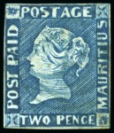 Stamp of Mauritius » 1848-59 Post Paid Issue » Intermediate Impressions (SG 10-15) PLATE RECONSTRUCTION: 2d blue, complete plate reconstruction showing early and intermediate impressions