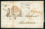 Stamp of Mauritius » Pre-Stamp & Stampless Postal History 1843 (25.1) Entire from Port Louis to France, bearing large black 'MAURITIUS/INWD-SHIP-POSTAGE-PD/INLAND/STEAMER' ds on reverse