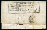 Stamp of Mauritius » Pre-Stamp & Stampless Postal History 1843 (25.1) Entire from Port Louis to France, bearing large black 'MAURITIUS/INWD-SHIP-POSTAGE-PD/INLAND/STEAMER' ds on reverse