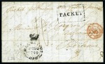 Stamp of Mauritius » Pre-Stamp & Stampless Postal History 1849 (20.10) Entire from Port Louis to France, bearing large black 'PACKET' ds with 'MAURITIUS/GPO' alongside, 'COLOMBO/NO.10.1849/STEAM LETTER' 