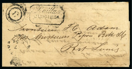 Stamp of Mauritius » Pre-Stamp & Stampless Postal History 1854 (6.7) Locally sent stampless entire from Souillac to Port Louis, bearing framed 'SOUILLAC/JL.06.1854' ds, with numeral '3' in two concentric circles