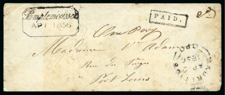Stamp of Mauritius » Pre-Stamp & Stampless Postal History 1856 (1.4) Small neat envelope sent locally from Pamplemousse to Port Louis, bearing bevelled framed 'Pamplemousse/AP1.1856'