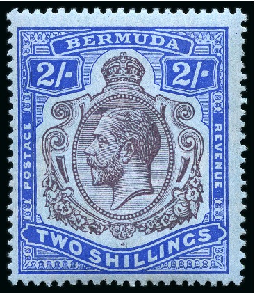 Stamp of Bermuda 1918-22 2s Purple & blue on blue mint nh with "break in lines below left scroll" variety