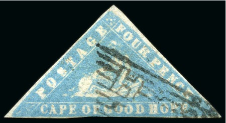 Stamp of South Africa » Cape of Good Hope 1861 Woodblock 4d pale milky blue, just about touched at foot, neat triangular cancel
