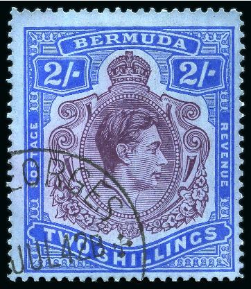 Stamp of Bermuda 1938-53 2s Deep Purple and Ultramarine on grey-blue line perf.14.5 showing leaf break variety 