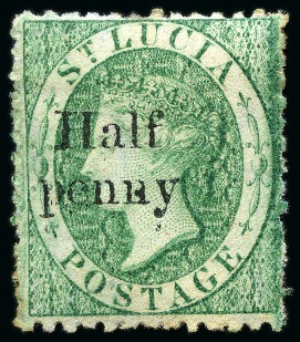 Stamp of St. Lucia 1863 1/2d on 6d Emerald Green and 6d on 4d Indigo mint