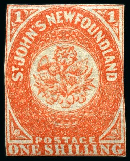 Stamp of Canada » Newfoundland 1860 1s Orange-Vermilion unused without gum, one of Newfoundland's great rarities