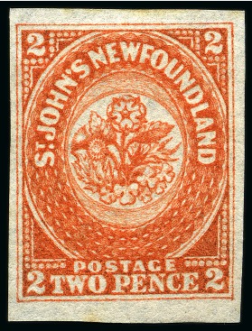 Stamp of Canada » Newfoundland 1860 2d Orange-Vermilion unused without gum, good to large margins, fine