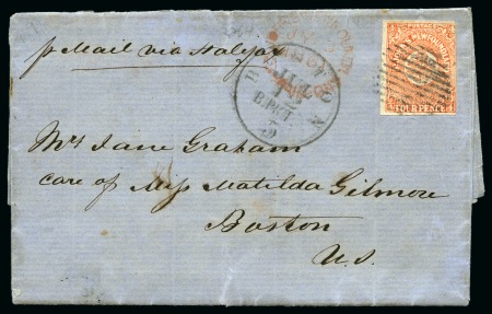 Stamp of Canada » Newfoundland 1861 (Jul 3) Entire from St. Johns the USA with 1860 4d orange-vermilion