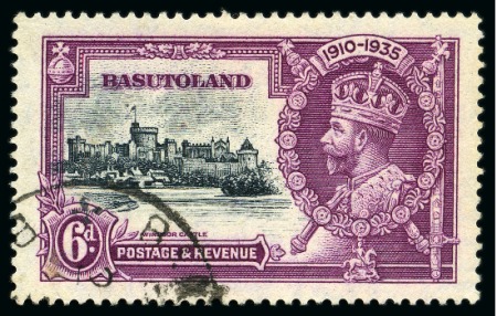 Stamp of Basutoland 1935 Silver Jubilee 6d with variety "dot by flagstaff", neat cds