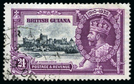 Stamp of British Guiana 1935 Silver Jubilee 24c with variety "dot by flagstaff", used