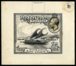 Stamp of Papua 1935 Silver Jubilee hand painted 2d essay in grey and black on artists board (183x160mm), depicting a Lakatoi
