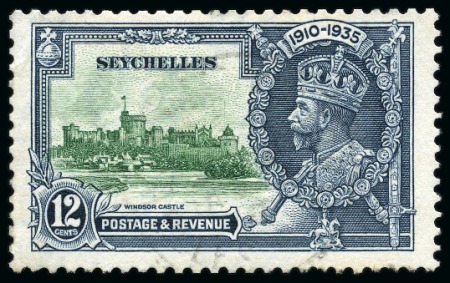 Stamp of Seychelles 1935 Silver Jubilee 12c with "flagstaff on right-hand turret" variety, used