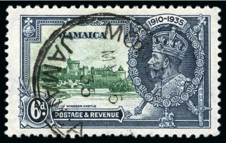 Stamp of Jamaica 1935 Silver Jubilee 6d with "lightening conductor" variety, used