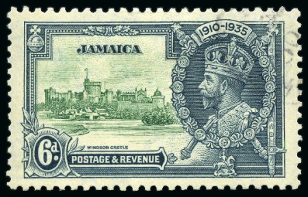 Stamp of Jamaica 1935 Silver Jubilee 6d with "extra flagstaff" variety, used, fine