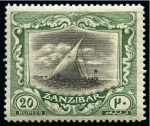 Stamp of Zanzibar 1921-29 20R Black & Green mint nh