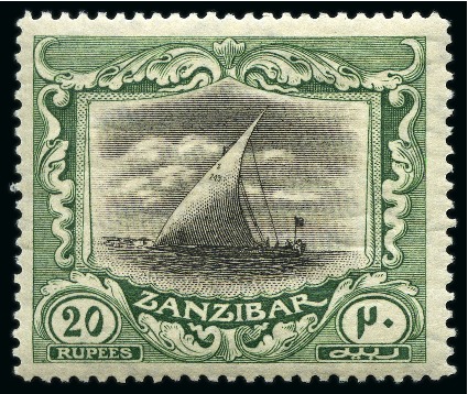 Stamp of Zanzibar 1921-29 20R Black & Green mint nh