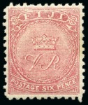 Stamp of Fiji 1878-99 6d dull rose perf.11 with variety PRINTED ON BOTH SIDES, mint og