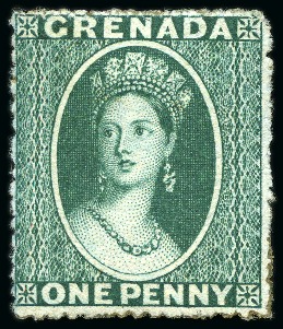 Stamp of Grenada 1861-62 Rough Perforation 14 to 16 1d bluish green mint large part original gum