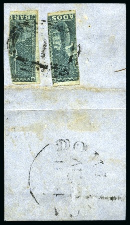 Stamp of Barbados 1852-55 (2d) Greyish Slate bisected vertically left and right halves of different stamps, tied on piece