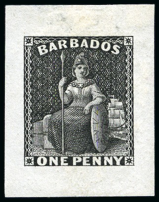 Stamp of Barbados 1874-75 1d Die proof in black on India paper