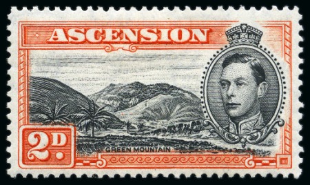 Stamp of Ascension 1938-53 2d Black and Red-Orange perf.13 mint with "mountaineer flaw" variety