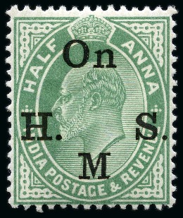Stamp of India » Officials 1906 1/2a Green mint showing variety "no stop after M", very fine
