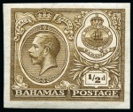 Stamp of Bahamas 1920 Peace 1/2d set of three imperforate colour trials