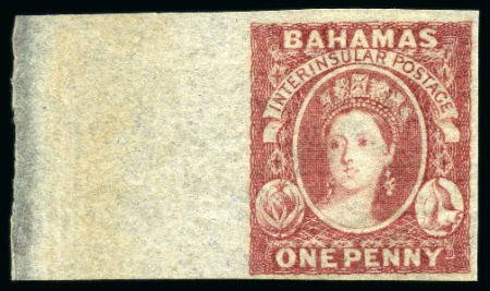 Stamp of Bahamas 1859 1d Brown-Lake plate proof, mint og left marginal