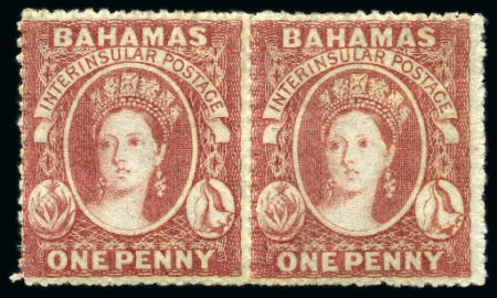 Stamp of Bahamas 1861-62 1d Lake rough perf.14 to 16 mint og pair