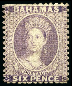 Stamp of Bahamas 1863-77 Wmk CC 6d rose-lilac with watermark inverted, unused without gum