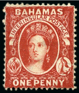 Stamp of Bahamas 1863-77 Wmk CC 1d Scarlet (aniline) perf.14 mint