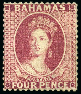 Stamp of Bahamas 1863-77 Wmk CC 4d rose-lake perf.14 showing RE-ENTRY, mint part og