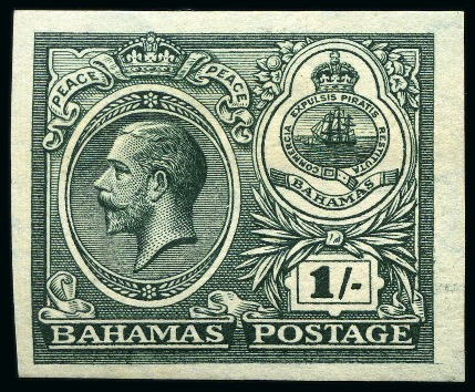 Stamp of Bahamas 1920 Peace 1s imperforate plate proof on gummed wmk paper in issued colour