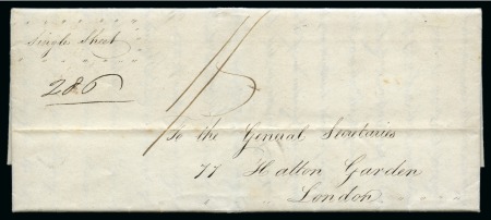 Stamp of Bahamas 1840 Missionary letter with "BAHAMAS" straight-line hand stamp (Ludington type B4) 